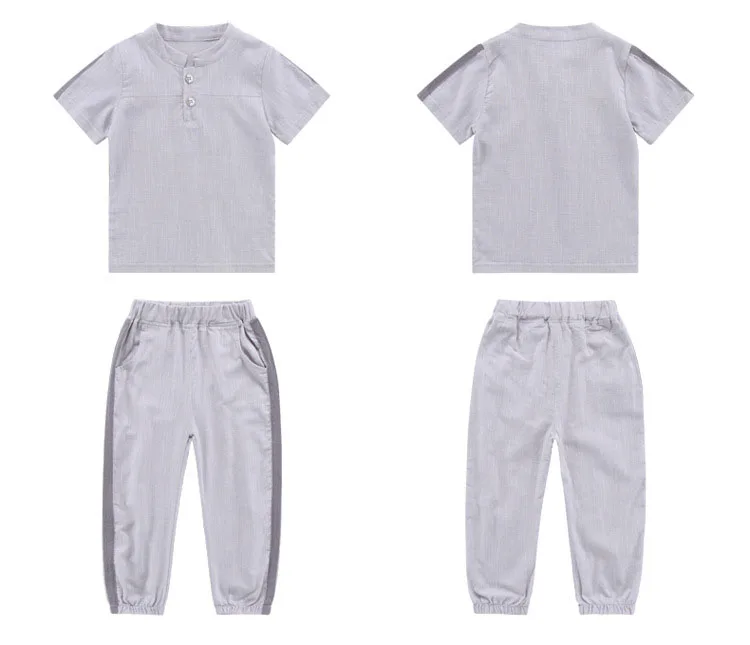 kids 2pcs sets solid o-neck cotton linen tops t shirts for boys sport suits fashion boys clothes children summer 2018 clothing (17)