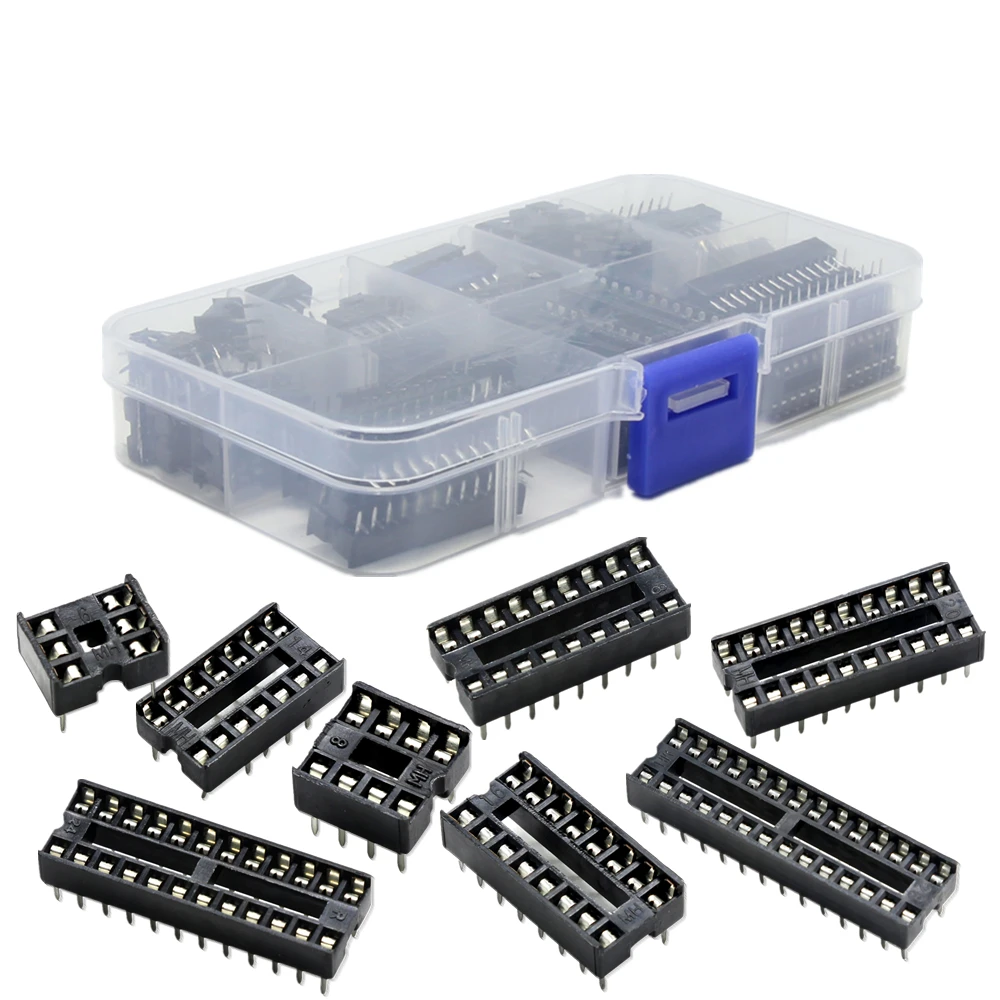 

66Pcs/Lot DIP IC Sockets Adaptor Solder Type Socket Kit 6,8,14,16,18,20,24,28 Pin for arduino PCB Diy Kit