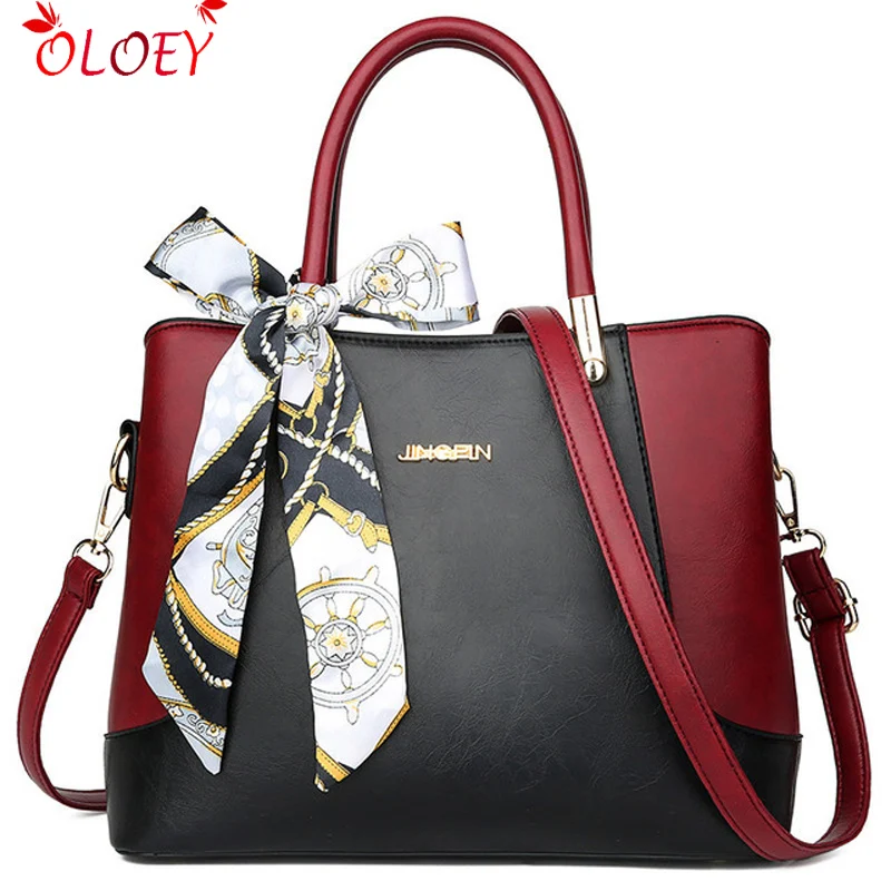 

High Quality Scarves Tote Bag Women PU Leather Female Handbags Crossbody Messenger Bags Patchwork Shoulder Bag Sac A Main 2018