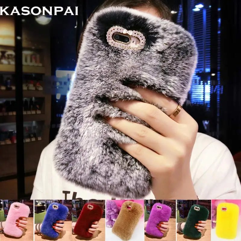 Чехол KASONPAI из натурального меха кролика рекс для iPhone XS Max XR теплый плюшевый чехол