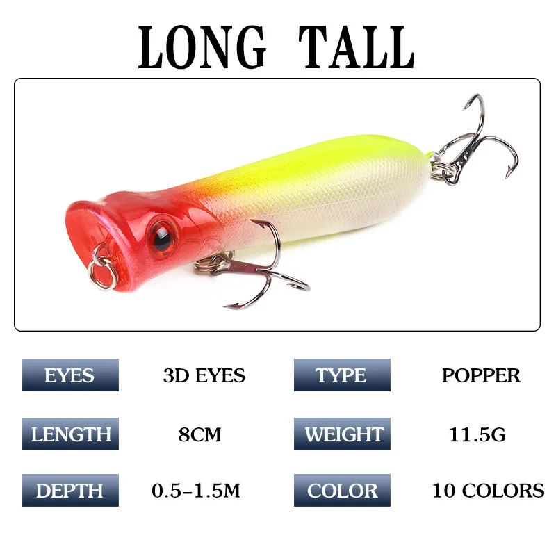 

1Pcs 3D Painting Stripe Popper Hard Bait Floating Wobblers Minnow Artificial Lures For Sea River Pesca Tackle