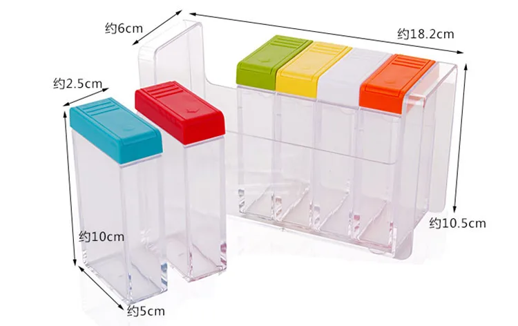 Прямоугольные 6 решеток солевые специи и перца шейкеры прозрачный пластиковый ящик для хранения приправ для кухонных принадлежностей