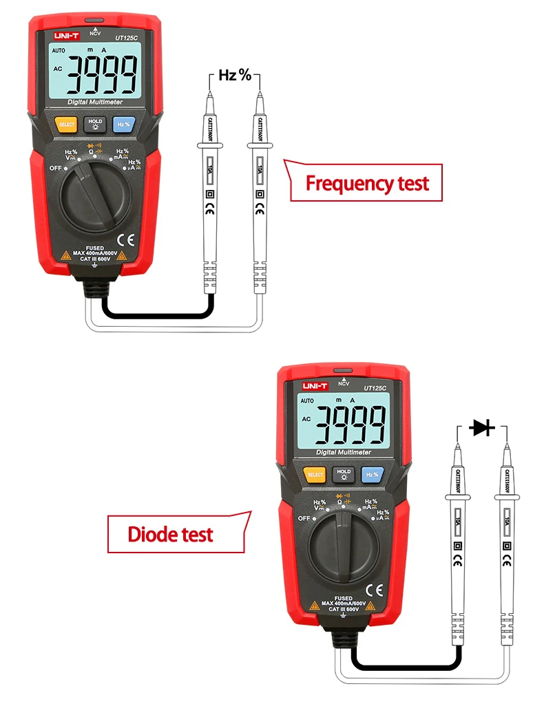 UNI-T UT125C цифровой карманный мультиметр DMM Электрический измеритель NCV тест AC DC напряжение тока резистор конденсатор Тест er Multimetro