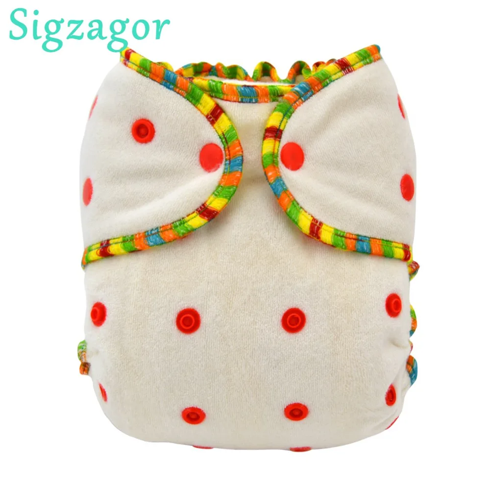 

[Sigzagor]ALL IN ONE Bamboo French Terry Baby Cloth Diaper Nappy Washable Reusable,Sewn in 3 Layers Bamboo insert