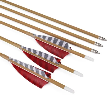 

12X Wooden Camo Carbon Arrow 30" ID 4.2mm Spine 700 4" Real Turkey Feather Fixed Bullet Point Archery Outdoor Bow Free Shipping