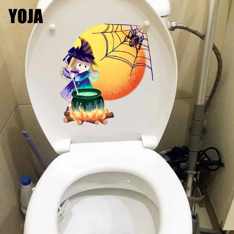 

YOJA 20.6X22.6CM Funny Home Decor Wall Sticker Toilet Decal Spider Web Magic Woman Boils Medicine Circle T5-1178