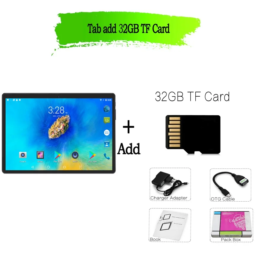 Tab add 32GB TF Card 10 дюймов,, 3G, с функцией звонка, Android 7,0, четыре ядра, планшетный ПК, Android 7,0, 64 ГБ rom, WiFi, gps, FM, Bluetooth, 4G+ 64G, планшеты, pc - Комплект: Tab add 32GB TF Card