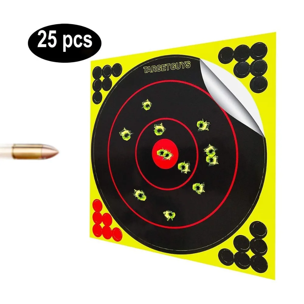 

Tile & Sticker Shooting Targets - 8 inch Splatter Adhesive Reactive Paper Targets Fluorescent Yellow Upon Impact Gun Rifle 50PCS
