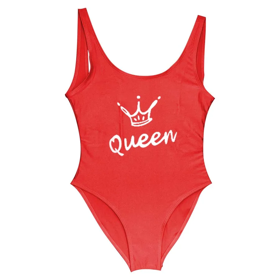 Женский Цельный купальник с надписью «queen Crown», сексуальный купальник-стринги, цельный купальный костюм, женская одежда для плавания, комбинезон, Badpak - Цвет: Red
