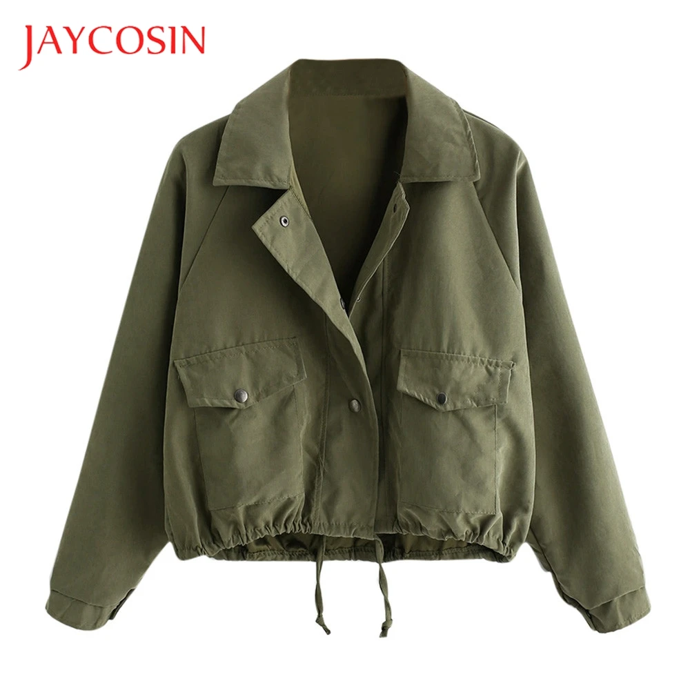 JAYCOSIN короткое пальто на пуговицах Женская Осенняя куртка с карманами однотонный