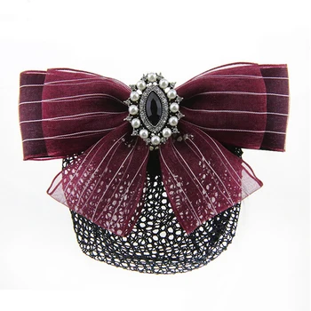 

Fashion Women Bow Flower Lace Rhinestone Tie Nurse Rose New Hair Bow Nets Professional Hair Accessories