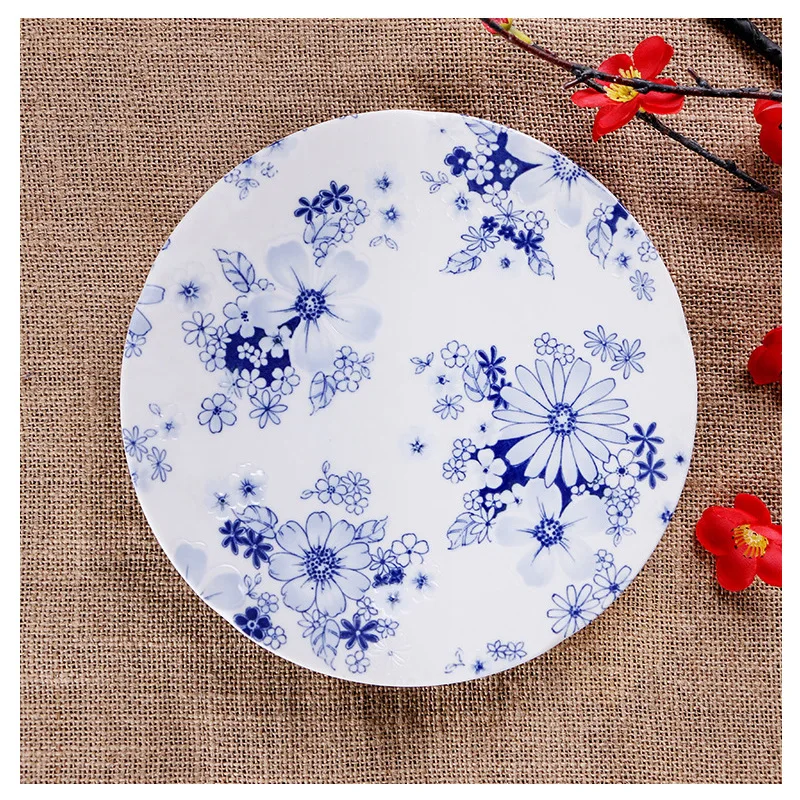 Японская импортная керамическая тарелка японская синяя окрашенная кухонная для