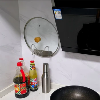 

Creative Stainless Steel Pot Kitchen Storage Rack Multi-Function Home Kitchen Bathroom Lid Free Punching Rack Cover Bracket