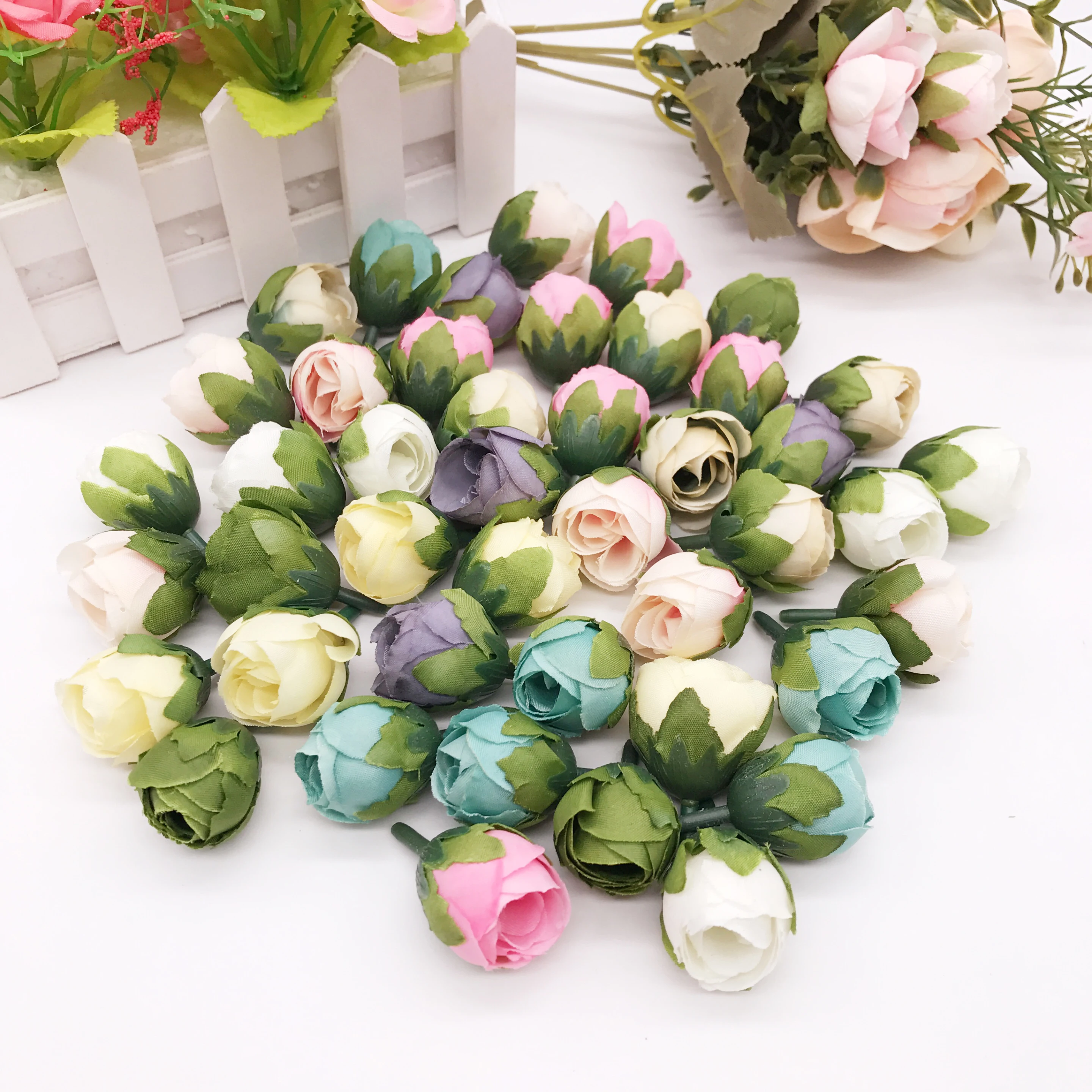 DIY Wedding Decor Bouquet Rose Flower Head Tea Bud Silk Artificial Flowers 