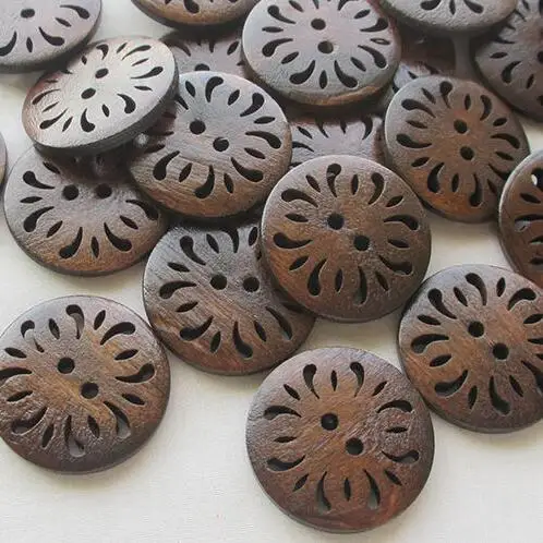 10 шт. коричневые пронзенные деревянные пуговицы в виде цветка 30 мм Швейные изделия