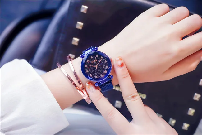 Модные женские туфли часы Магнит пряжка 4 цвета женские наручные часы Мода звездное небо черный розовое золото Ulzzang бренд подарок для