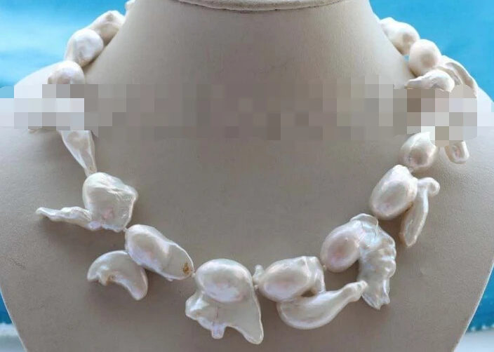 

song voge gem J0137 18" Genuine Natural 25X38 White Reborn Keshi Pearl Necklace 14KGP