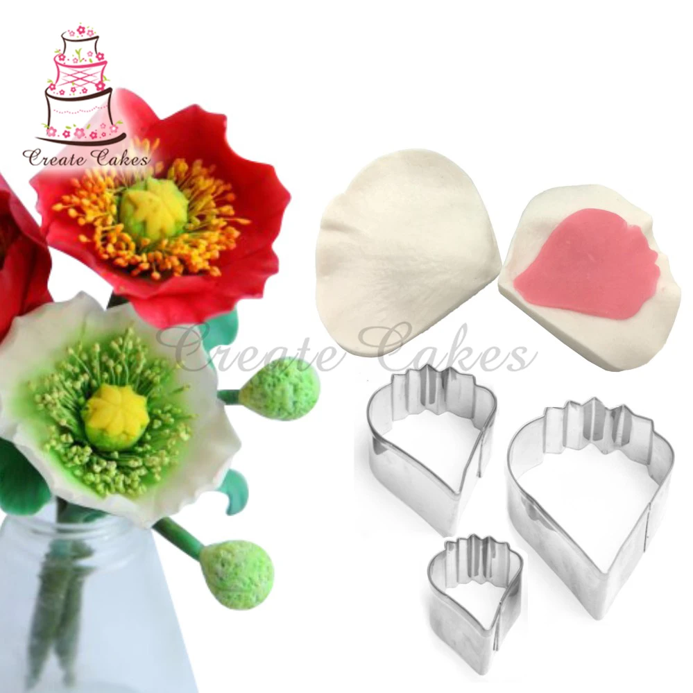 

Poppy Sugar Flower Decoration Set Petal Veiner Molds Flower Stainess Steel Cutter Design Wedding Cake Fondant Decorating Tools