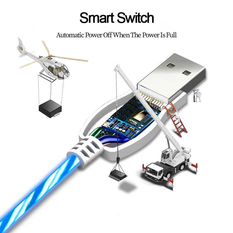 Яркий светодиодный светящийся кабель Type C/MicroUSB/8 Pin USB зарядное устройство