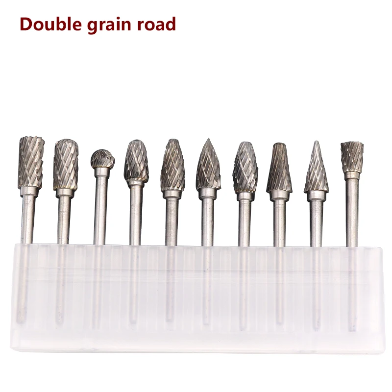 10pcs 3/2.35mm Shank Tungsten Carbide Milling Cutter Burr Double Diamond Cut  For Dremel Electric Grinding Rotary Tools 