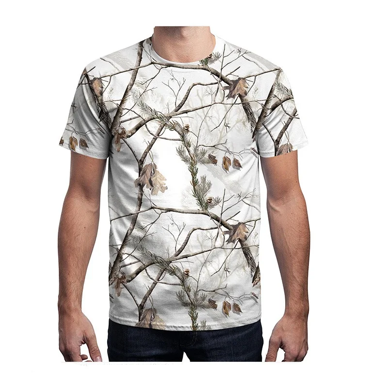 Летняя мужская бионическая камуфляжная армейская футболка с коротким рукавом, быстросохнущая дышащая Военная футболка, уличная охотничья рубашка, камуфляжные рубашки - Цвет: White