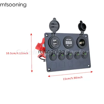 

mtsooning 5 Gang ON-OFF Toggle Switch Control Panel with Digital Voltmeter 2 USB Charger 12V for Volkswagen For Toyota Boat