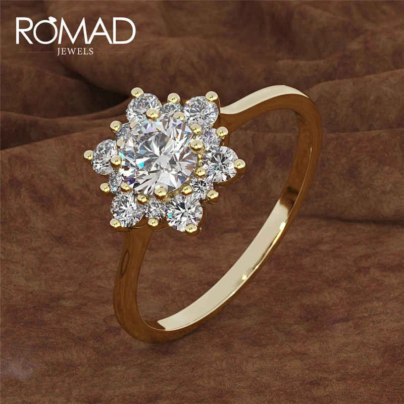 

ROMAD Fashion Snowflake White Zircon Gold Color Ring For Women Engagement Wedding Heart Flower Shape Party Jewelry Rings R35