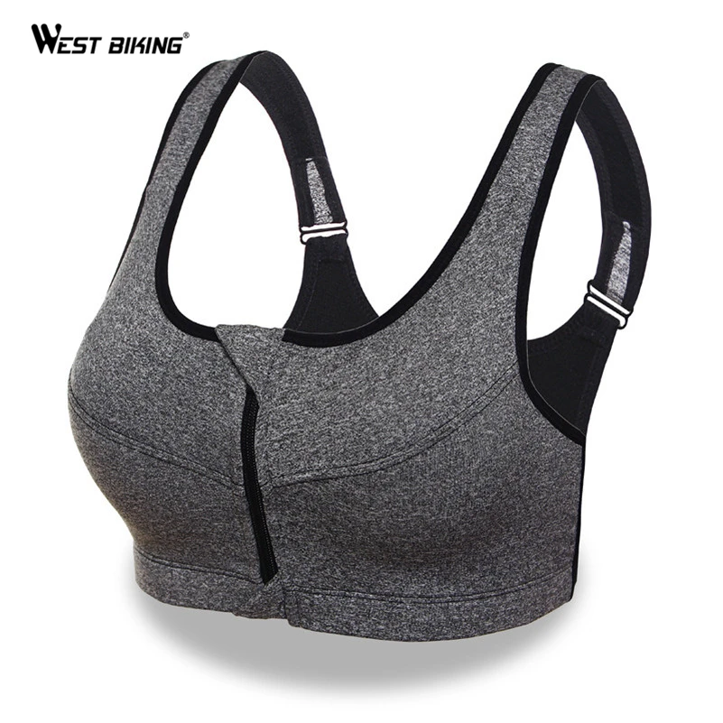 

WEST BIKING Women Yoga Bra Gym Fitness Front Zipper Bra Shakeproof Breathable Push Up Tank Top Padded Running Sports Bra