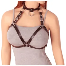 Черный бюстгальтер кожаный ремень Топ грудь и ремешками в стиле панк пастельный, готический выдалбливают Для женщин танцевальных фестивалях юбка пачка сексуальные портупея металла