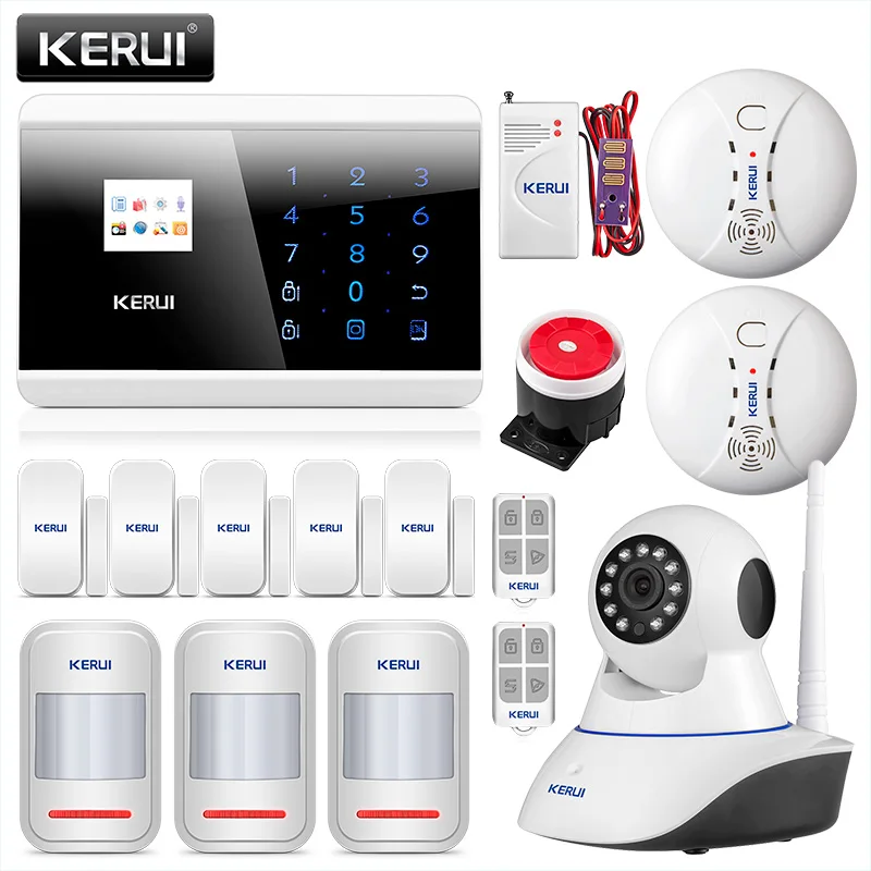 

KERUI 433Mhz wireless GSM PSTN alarm system 850/900/1800 / 1900mhz home security system with 720 ip camera