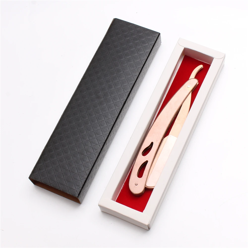 Borda de Aço Ferramentas de Remoção de Cabelo de Barbear Lâminas de Barbear de Barbear Dobrável + Lâminas Logotipo Personalizado Professional Barber Faca C6102 100 Pcs 11 de remoção de cabelo lâminas de barbear + c6102