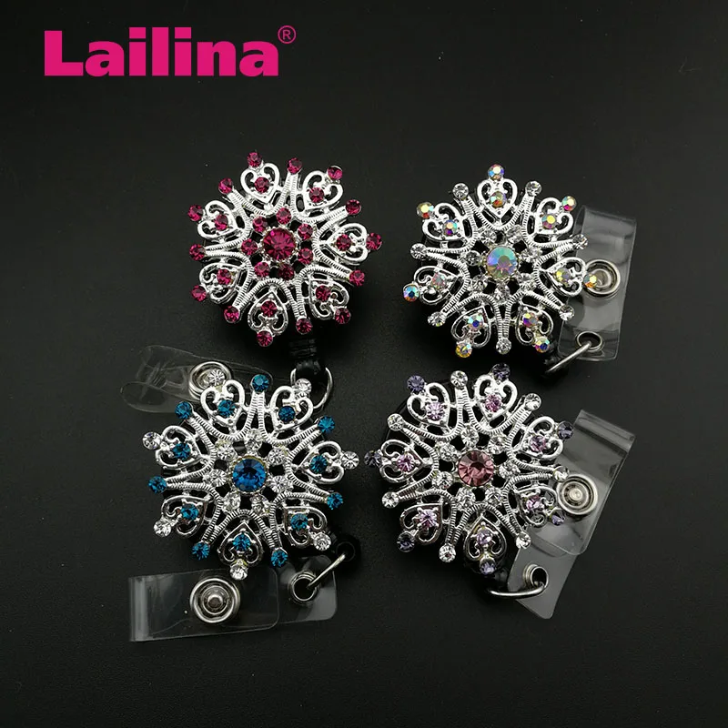 

10pcs/lot Glitter Retractable Flower Round Shape ID Badge Holder