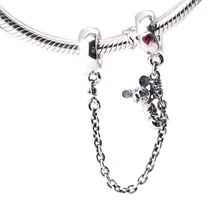 DIY подходит для браслетов Pandora скалолазание мышь безопасная цепь бусины с красным CZ стерлингового серебра-Ювелирные изделия Подвески