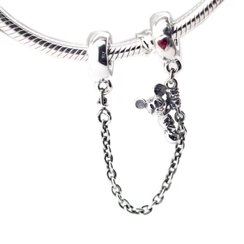 

DIY Fits For Pandora Bracelets Climbing Mouse Safety Chain Beads with Red CZ 100% Sterling-Silver-Jewelry Charms Free Shipping