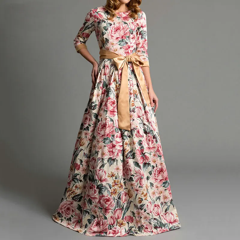 S-FLAVOR-Bohemian-printing-long-dress-O-neck-three-quarter-sleeve-big-hem-women-spring-summer (3)
