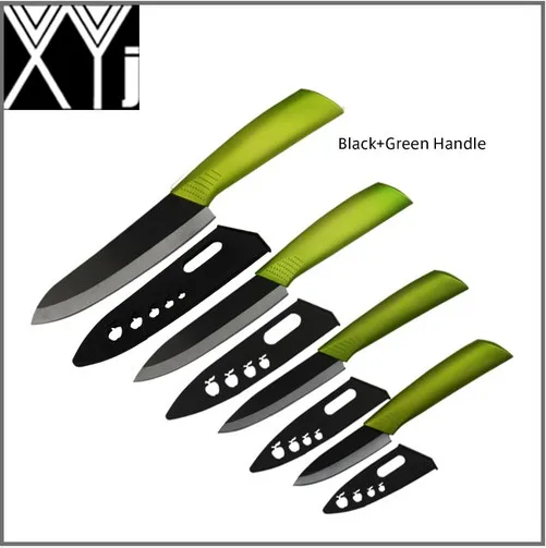 XYJ абсолютно Глобальный качество " 4" " 6" дюйм Керамический нож набор кухонных ножей черное лезвие черная цветная ручка с оболочкой циркония - Цвет: black and green