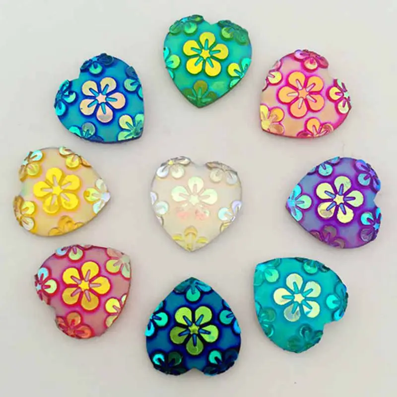 

60PCS 12mm mixed color AB resin heart-shaped square back wedding decoration button rhinestone paste diamond-A24