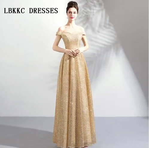 Vestidos De Festa Longo Милая Шампанское Золото Вечерние платья Сияющий пол длина халат Soiree