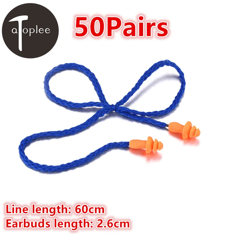 Wholesale 50Pairs Reusable Soft Silicone Corded Ear Plug Home Noise