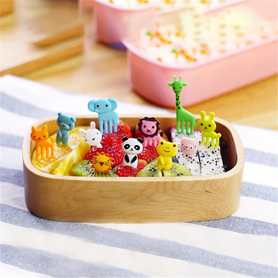 10pcs/pack Animal Farm Fruit Fork Mini Cartoon Children Snack Cake Dessert Food Fruit Pick Toothpick Bento Lunches Party Decor