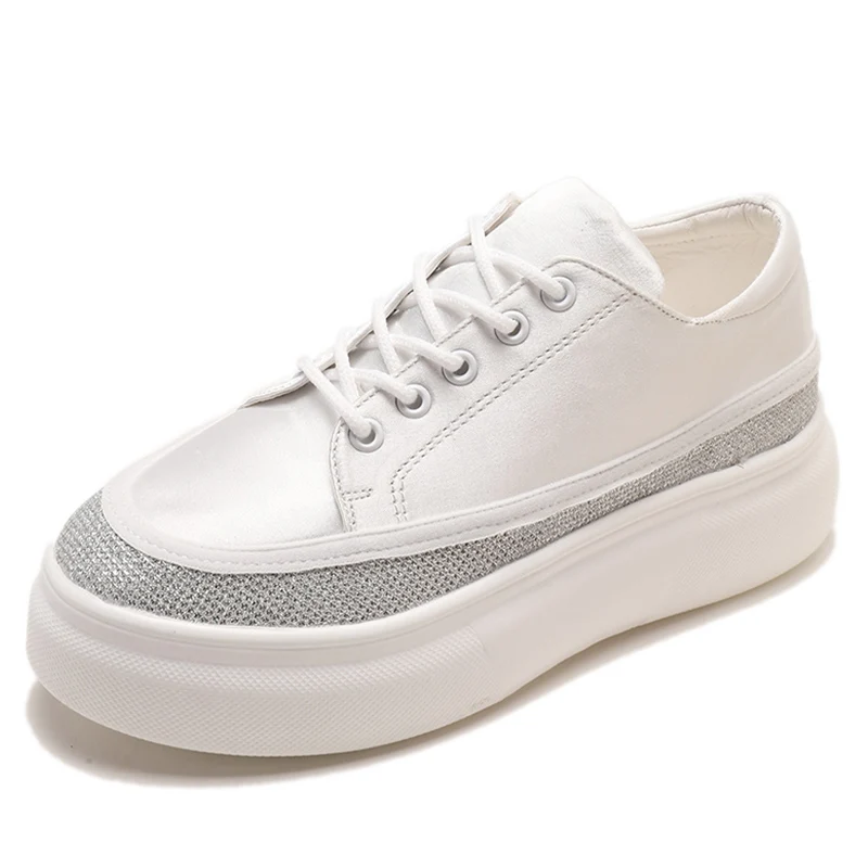 

High Heels Platform Sneakers Women Spring Female Shoes Casual Footwear Leather Flats Pink White Shoes Women's Vulcanize Shoes
