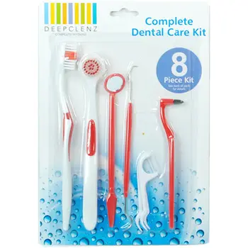 

YAS Wholesale 8 Piece Dental Care Tooth Brush Kit Floss Stain Tongue Picks Teeth Denti clean Pro