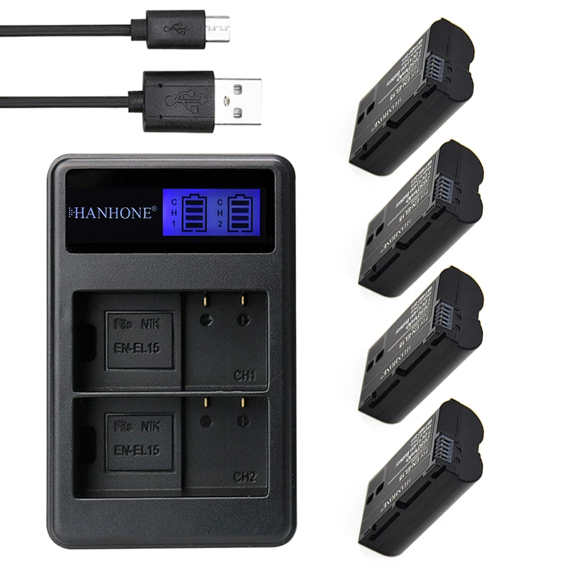4 шт. 2650 мА/ч, EN-EL15 EL15 Батарея+ ЖК-дисплей USB Dual Зарядное устройство для Nikon D500 D600 D610 D600E D800 D800E D810 D7000 D7100 d750 V1 L10