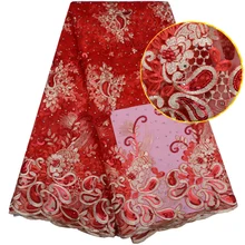 Красная Горячая африканская кружевная ткань с камнями модная французская кружевная ткань в нигерийском стиле свадебная ткань высокого качества для женщин 986B