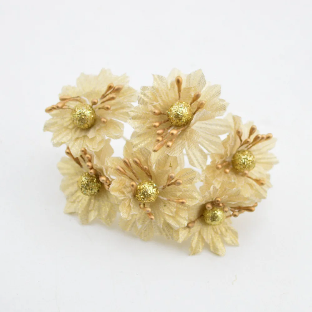 

6pcs Golden Silver Glitter Artificial silk flower bouquet for Wedding Decoration Scrapbook DIY handcarft Fake flowers