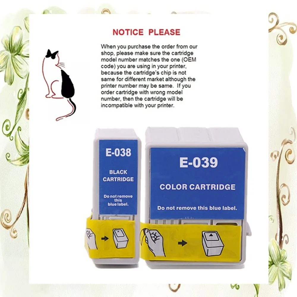 YOTAT 2pcs compatible ink cartridge T038 T039 for Epson Stylus C41/C43/C43U/C45 CX1500/CX1500v
