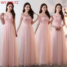SJZL4455# розовое длинное платье подружки невесты на шнуровке с вырезом лодочкой, платье для свадебной вечеринки, платье для выпускного вечера, весна-лето, новая одежда оптом