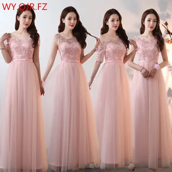 

SJZL4455#Boat neck lace up pink long Bridesmaid Dresses wedding party prom dress 2019 spring summer new wholesale clothing