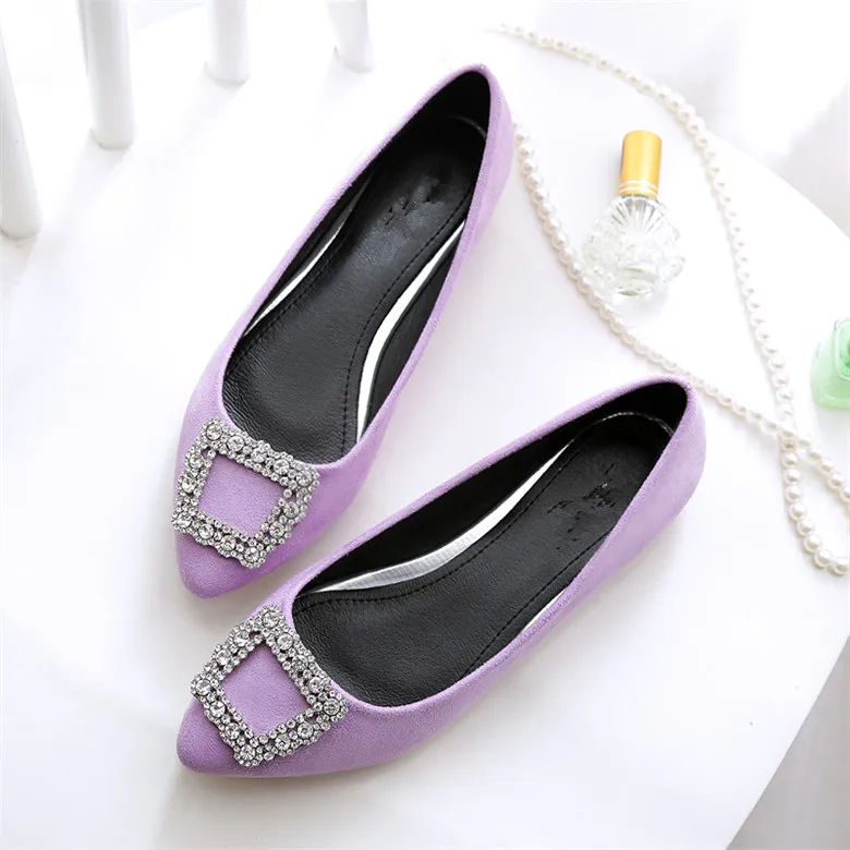 Ceyaneaoвесна-осень; модная замшевая женская обувь; обувь на плоской подошве; Женская Удобная обувь для вождения с острым носком для отдыха; большие размеры - Цвет: Фиолетовый