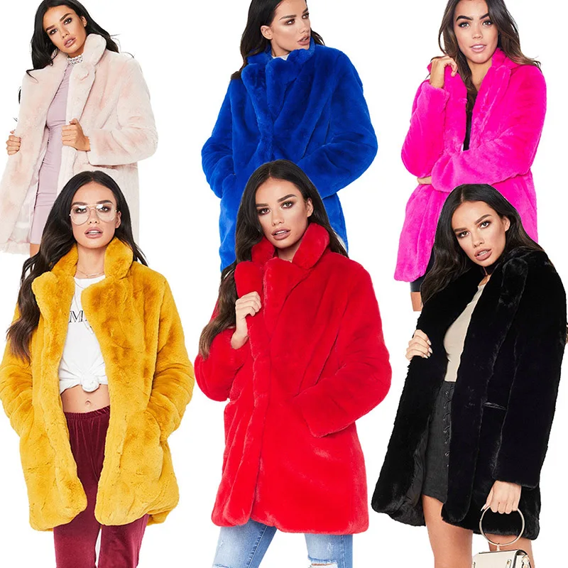 Fur Coat Winter Woman Blend Overcoat 2018 Fluffy Faux Fur Warm Outwear Coat Long Sleeve Jacket Pockets Cardigan Casaco Feminino